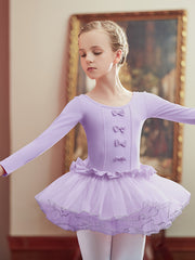 Girls Long Sleeve Ballet Leotard Tutu Dress For Dance Performance