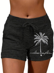 Coconut Tree Print Drawstring Shorts for Women