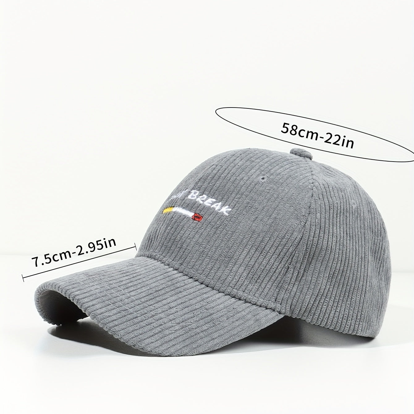 Gray Corduroy Baseball Cap Embroidery Casual Dad Hats Unisex Sun Hat