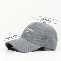 Gray Corduroy Baseball Cap Embroidery Casual Dad Hats Unisex Sun Hat