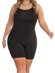 Casual Cami Romper Women's Plus Solid Round Neck Skinny Romper