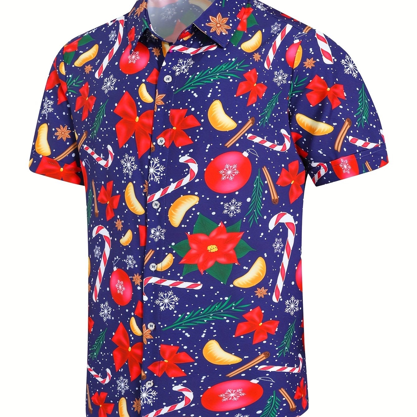 Men's Christmas Graphic Print Button Up Short Sleeve Shirt