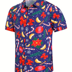 Men's Christmas Graphic Print Button Up Short Sleeve Shirt