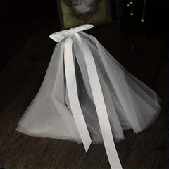 Bridal Satin Bowknot Head Veil Short Veil Wedding Hair Accessories