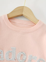 Girls' Sequin Letter Sweatshirt Top Crew Neck Pullovers