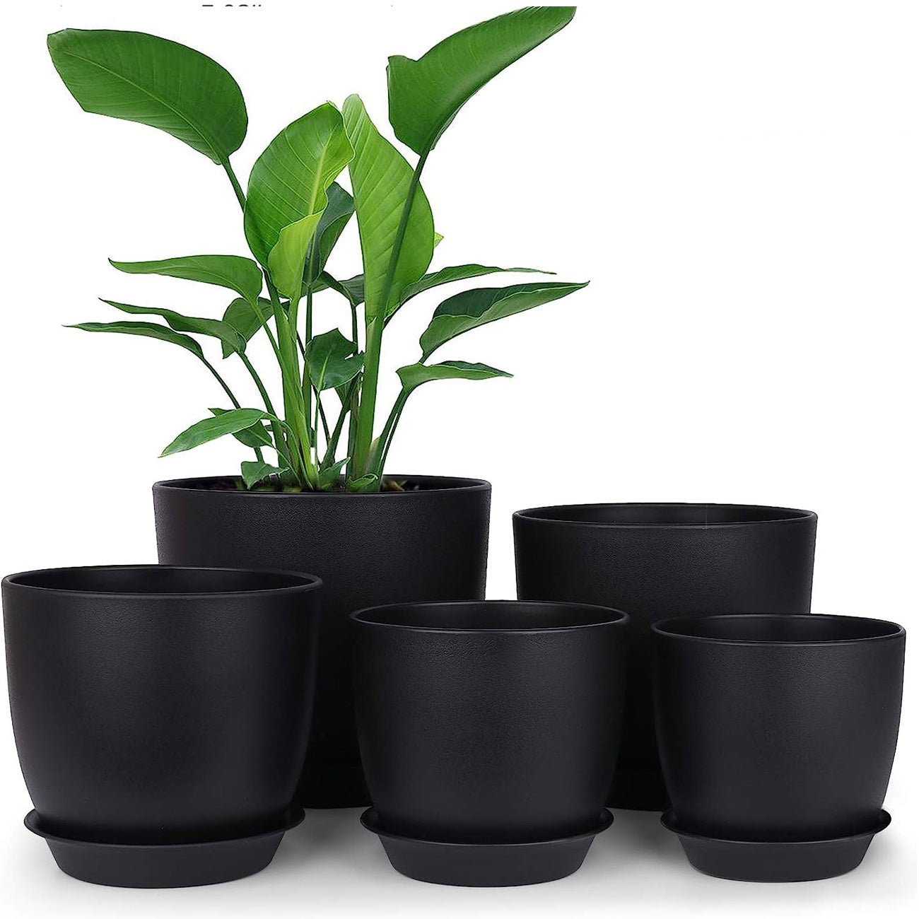 5 Plastic Planters w/ Tray 17.78cm Flower Pot Indoor Outdoor Decor