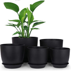 5 Plastic Planters w/ Tray 17.78cm Flower Pot Indoor Outdoor Decor