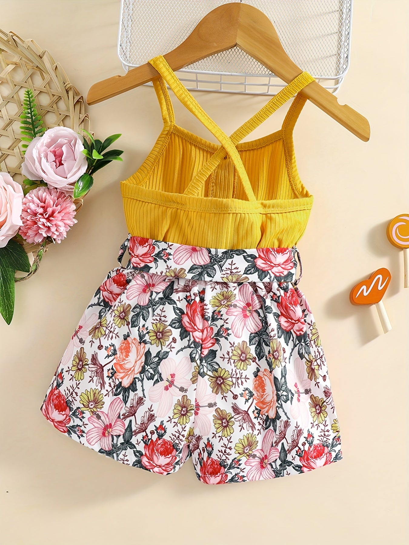Baby Girls Floral Print Racer Back Romper Jumpsuit