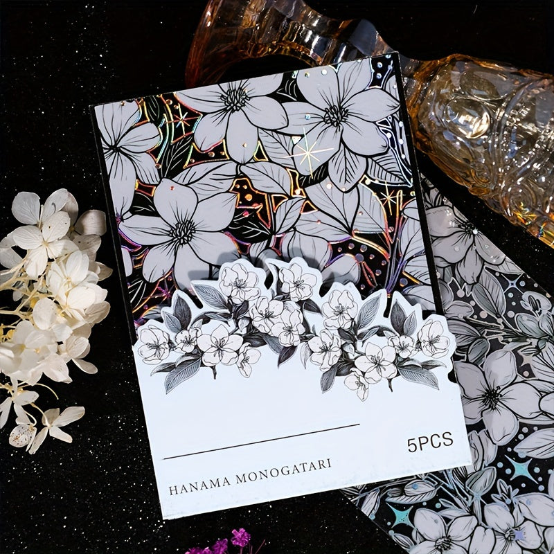 5pcs Flower Series Bronzing Silver Laser Sticker Set for DIY Decor
