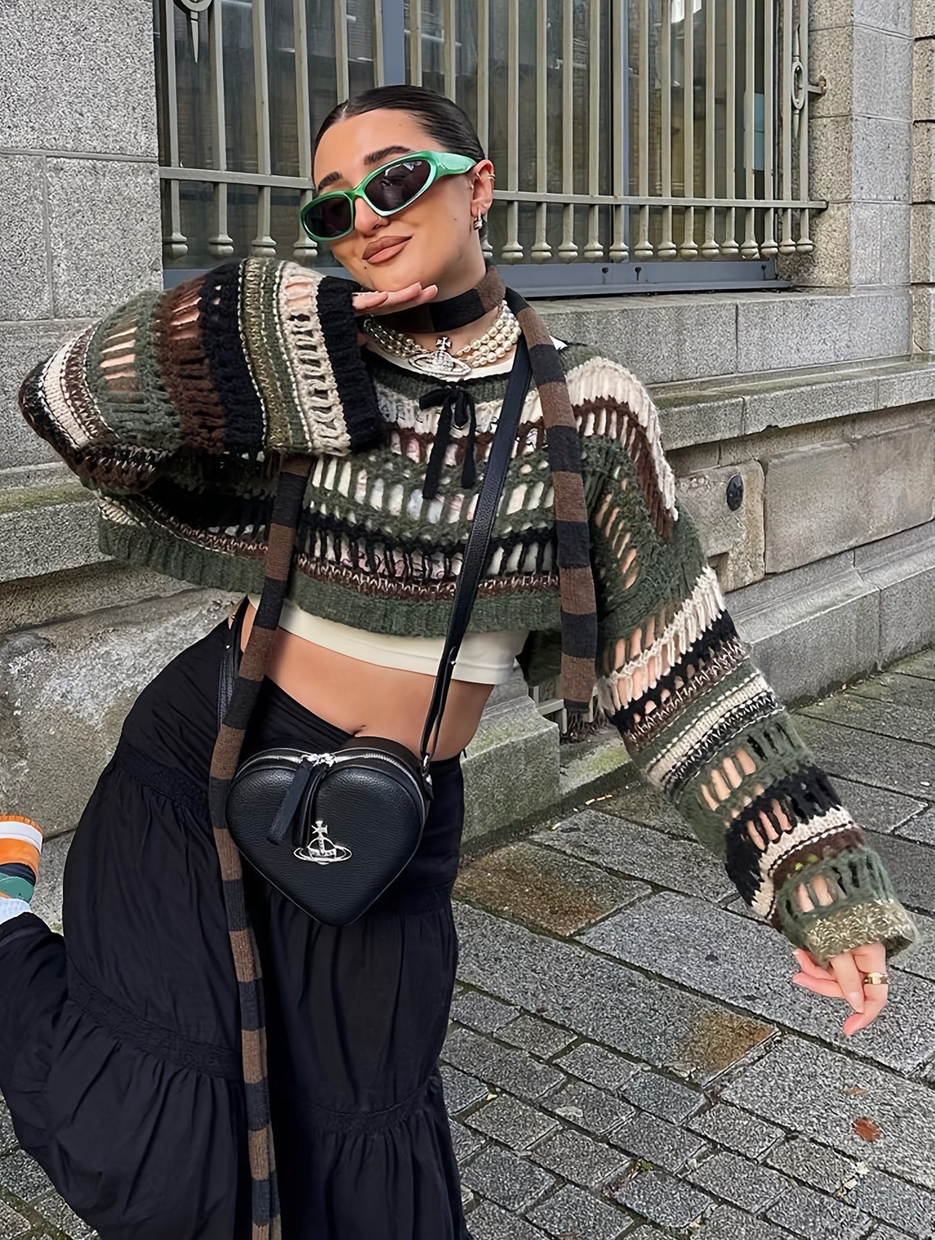Gothic Hollow Out Boat Neck Crop Sweater