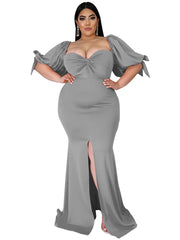 Puff Sleeve Bodycon Dress with High Split