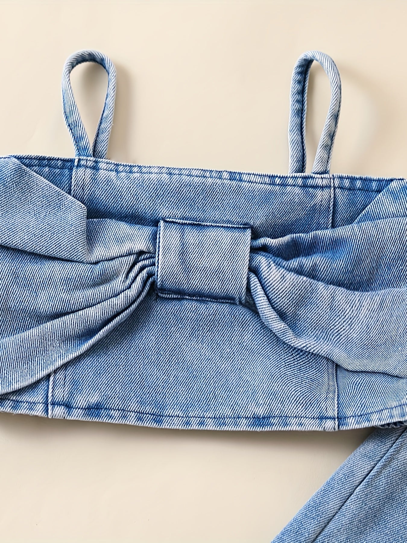 2pcs Baby Girls Bowknot Denim Camisole Top & Pants Set