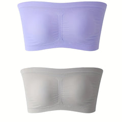 2pcs Seamless Strapless Bandeau Bras Soft Stretch Lingerie & Underwear