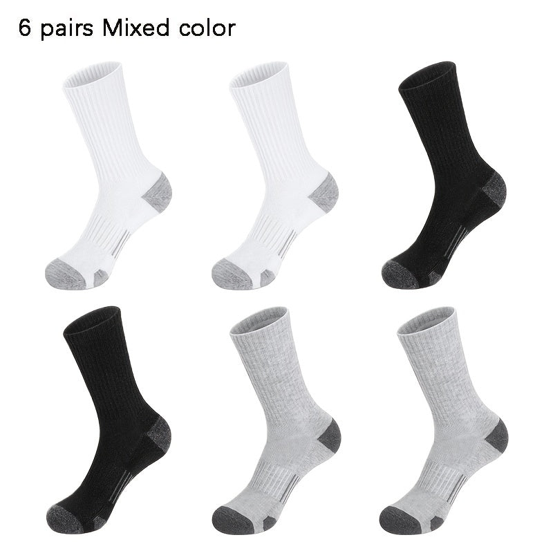 6 Pairs Basketball Sports Socks - Sweat Absorbing Crew Socks
