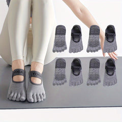 4 Pairs Non-Slip Yoga Five Toe Socks with Straps Soft Cotton Pilates Socks