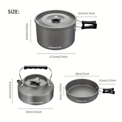 KORAMAN Aluminum Camping Cookware Set Lightweight Pots Pans Teapot with Mesh Bag