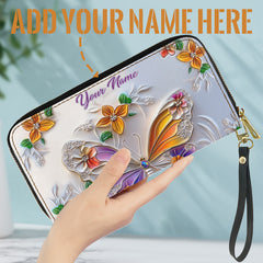 Personalized Vintage Butterfly Wallet with Zipper Closure
