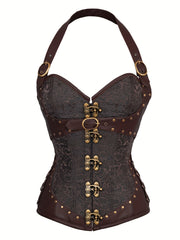 Jacquard Halter Strapless Corset Tummy Control Lace Up Push Up Body Shaper