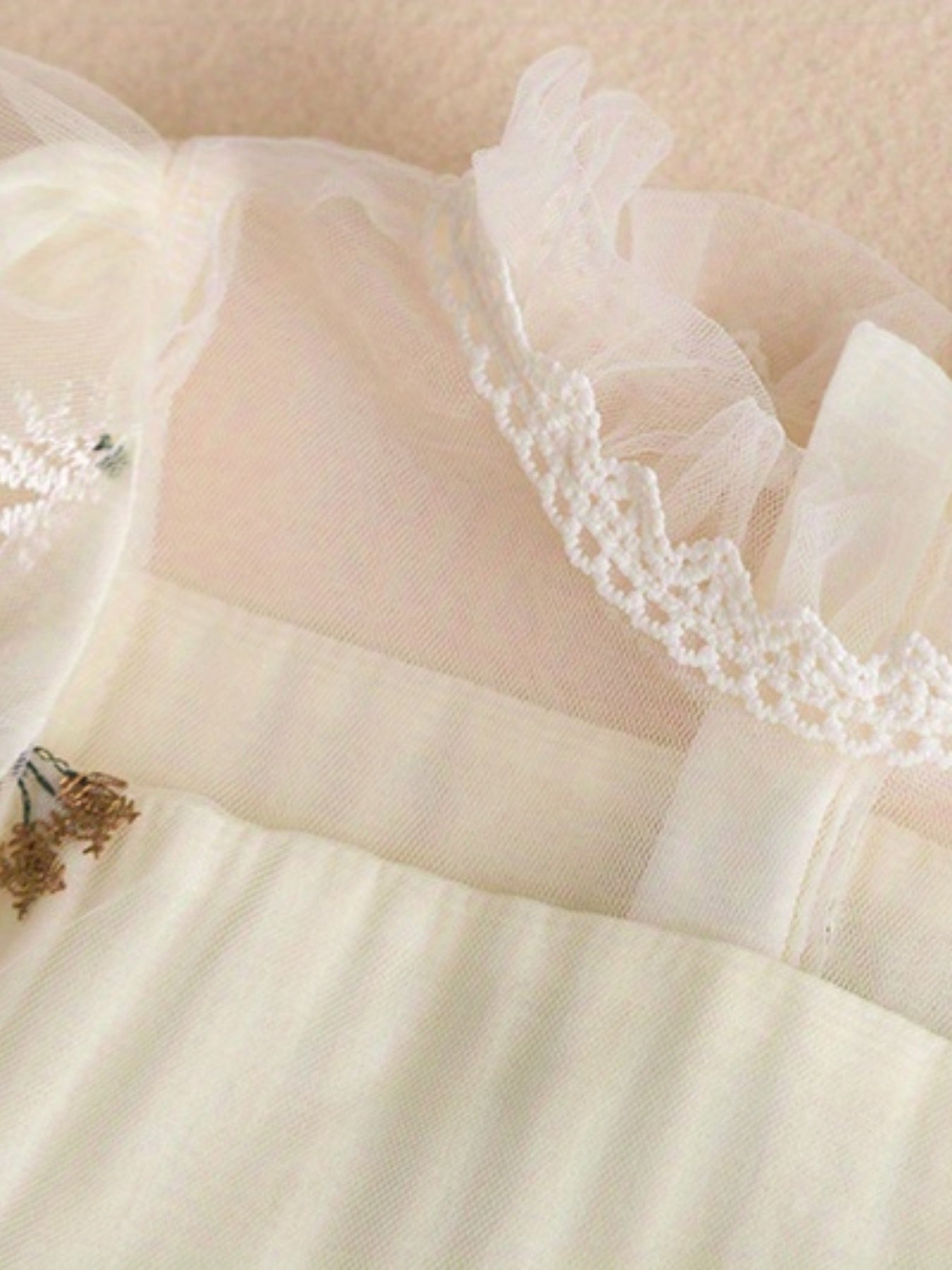 Girls Casual Flower Mesh Sleeves Embroidery Voile Dress For Wedding Party