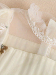 Girls Casual Flower Mesh Sleeves Embroidery Voile Dress For Wedding Party