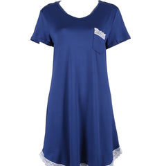 Lace NightDress Short Sleeve V Neck Pajama Dress Women's Sleepwear