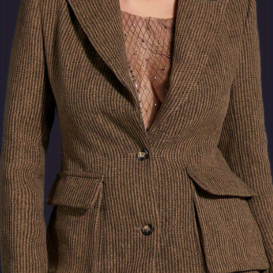 Lapel Neck Casual Blazer with Pockets for Women