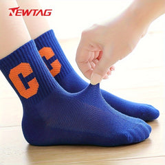 5 Pairs Unisex Kid's Solid Letter Crew Socks Soft Breathable Casual Socks