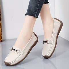 Metal Decor Flat Shoes Solid Non Slip Round Toe Loafers
