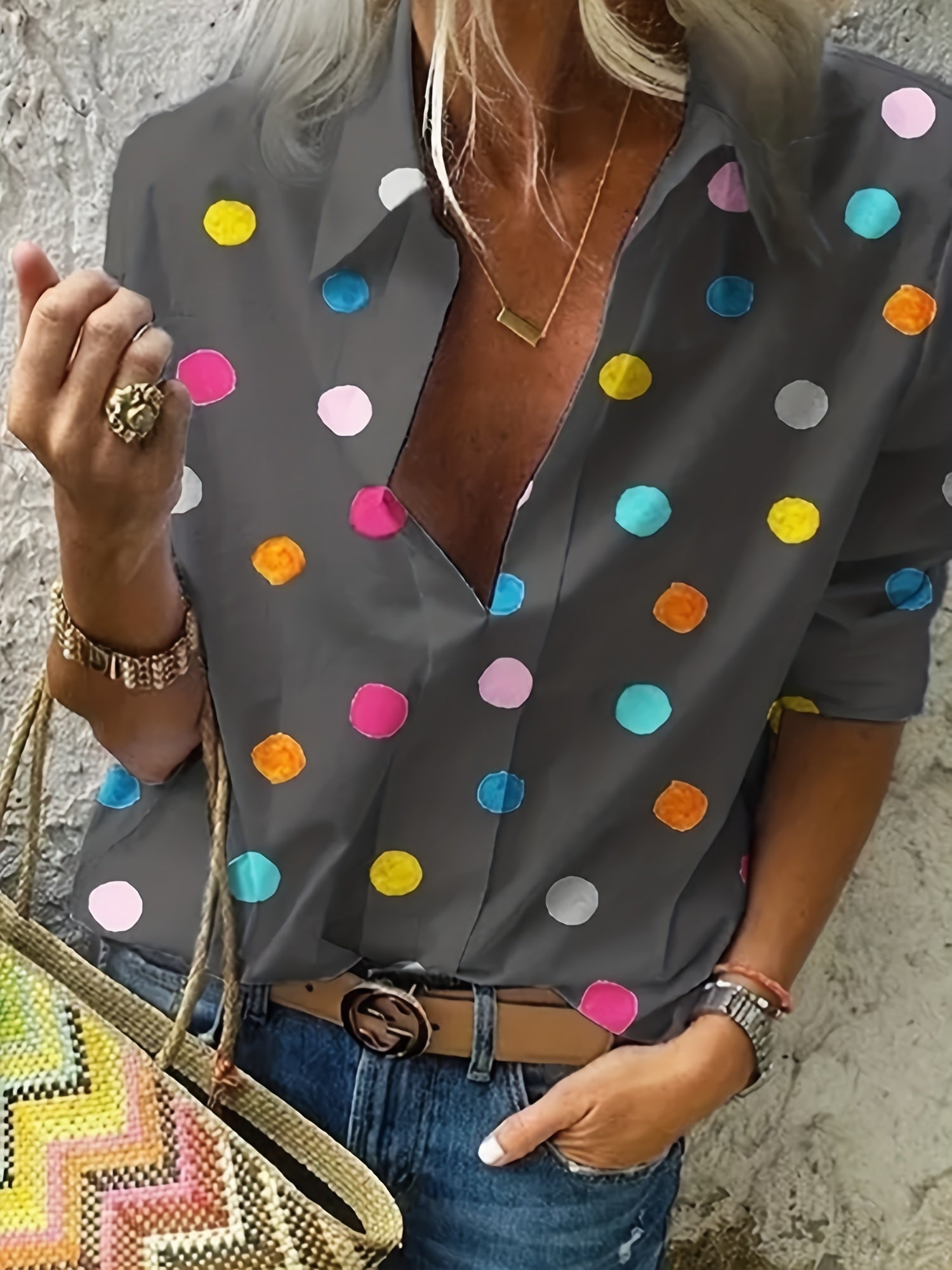 Polka Dot Print Long Sleeve Shirt