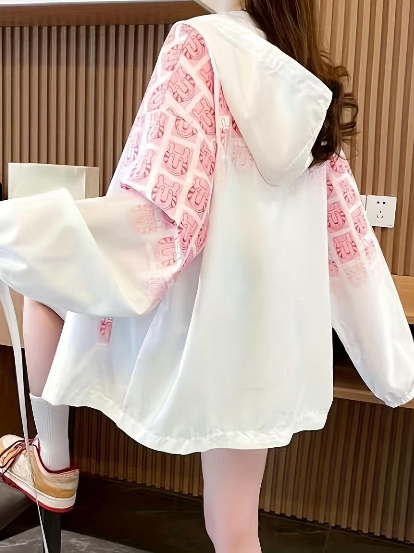 Gradient Cartoon Print Hoodie Jacket Long Sleeve Zip Up Sweats