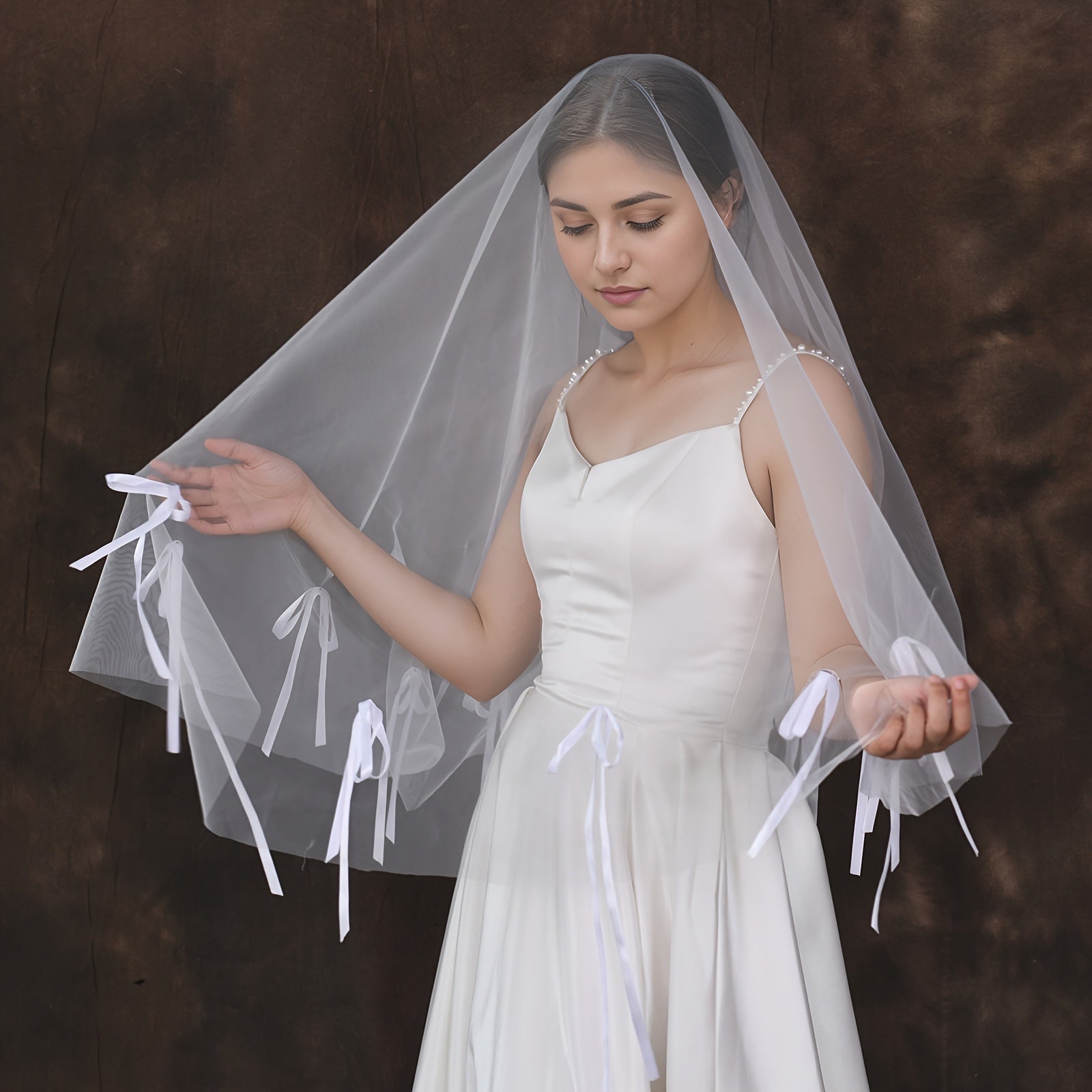 Bridal Veil with Bow Accents Sleeveless & Sophisticated