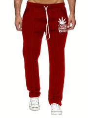 Leaf Pattern Letter Print Joggers Men's Casual Loose Fit Drawstring Pants