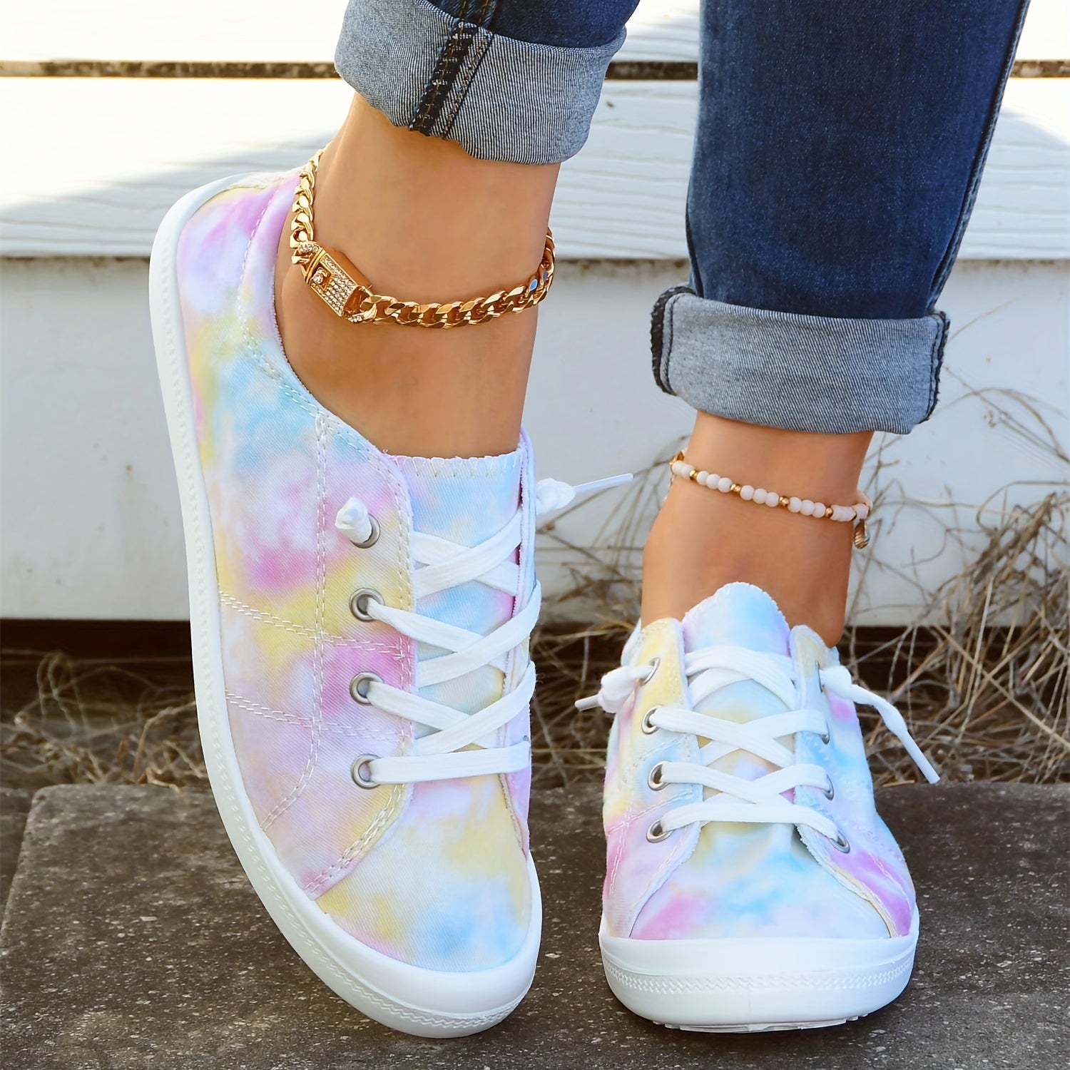 Tie Dye Low Top Lace Up Canvas Shoes