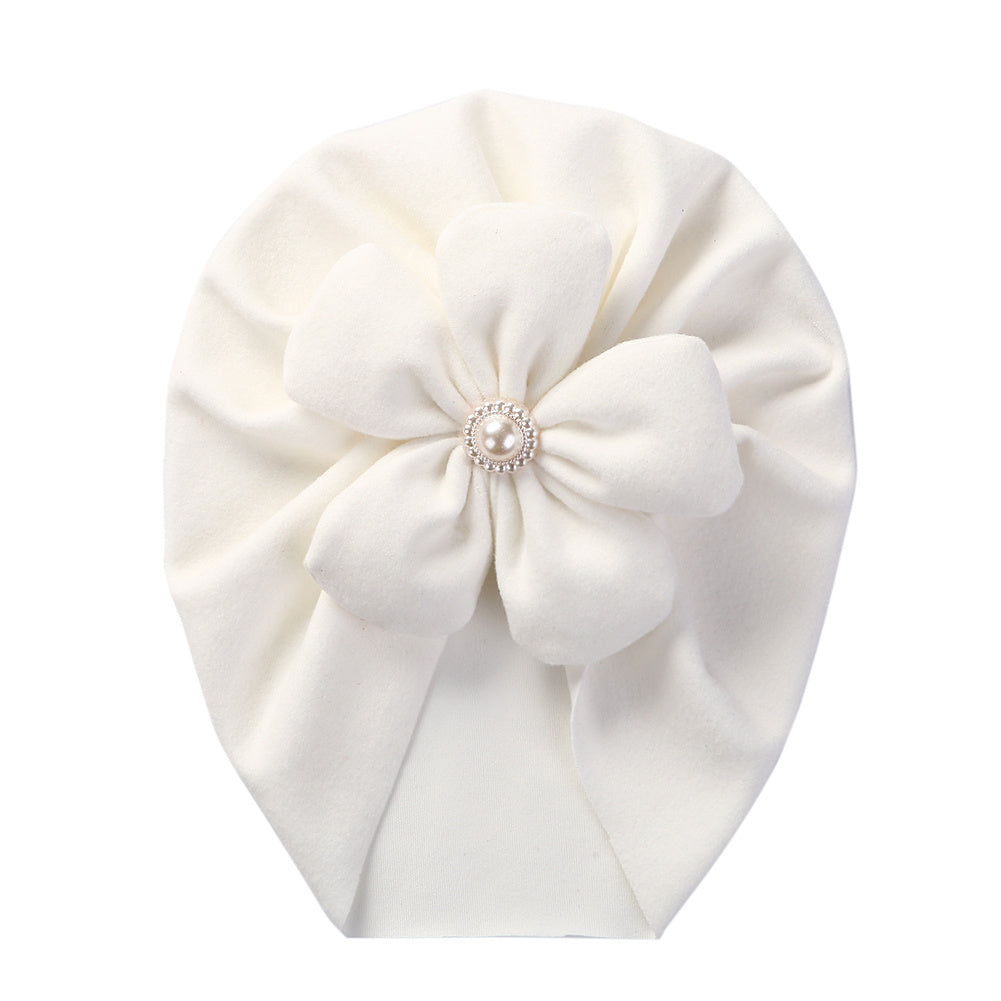 Newborn Toddler Pearl Flower Beanie Head Wrap Hat Solid Turban Headband