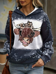 Cow Head Print Kangaroo Pocket Hoodie Long Sleeve Hoodies