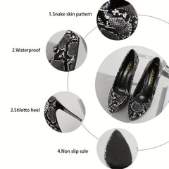 Women's Snakeskin Platform Slip-On Stiletto Heel Shoes