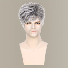 Silver Gray 8 Inch Synthetic Hair Wig With Bangs