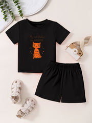 Toddler Cartoon Pattern Short Sleeve T-shirt & Shorts Set