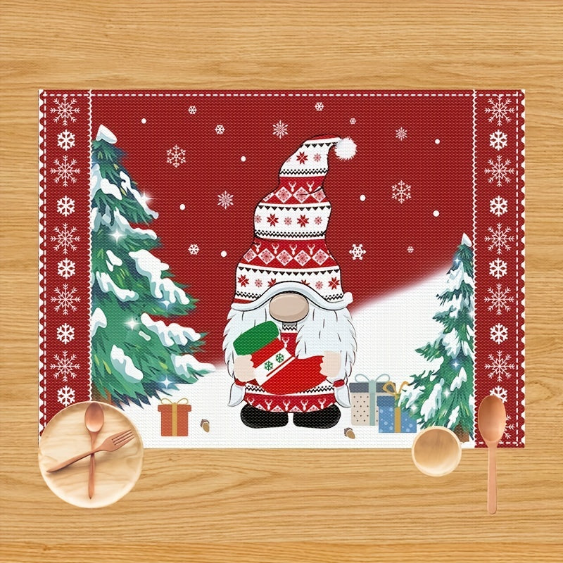 Set of 4 Christmas Placemat Red Snowman Let It Snow Winter Gnomes Table Mats