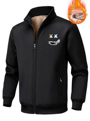 Men's Sherpa Fleece Zip Up Jacket with Smile Face Print