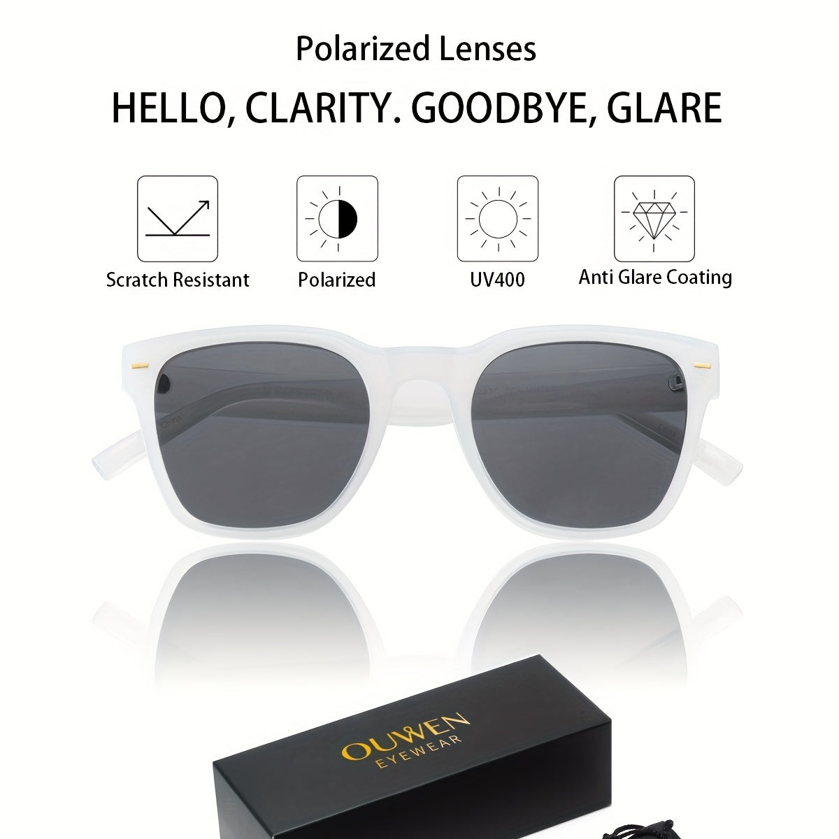 OUWEN Classic Small Square Polarized Sunglasses For Men Retro Mixed Sun Glasses