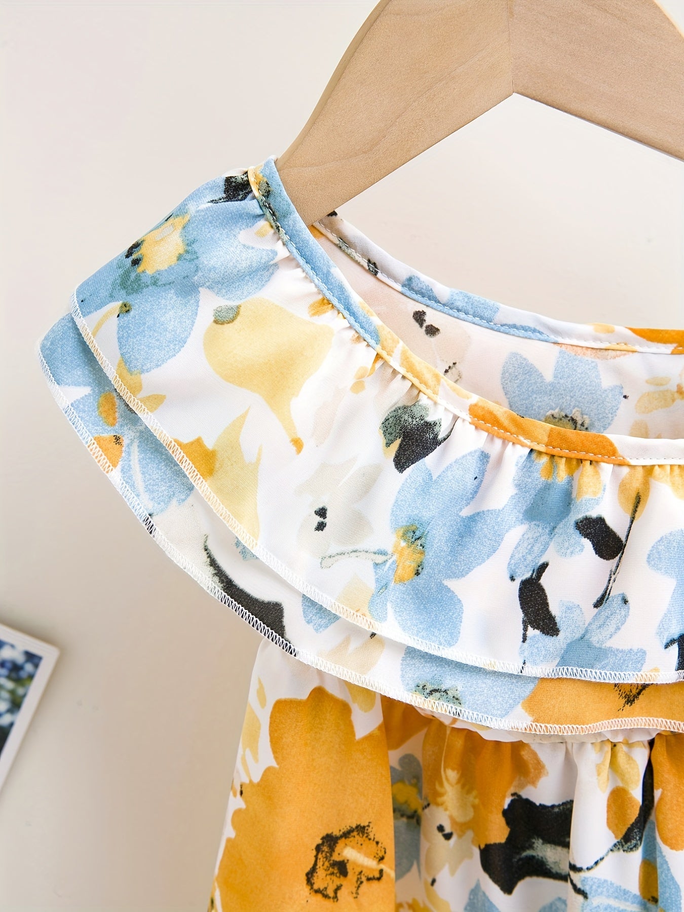 Baby Girls Flowers Print Ruffle Trim Dress Kid Summer Clothes