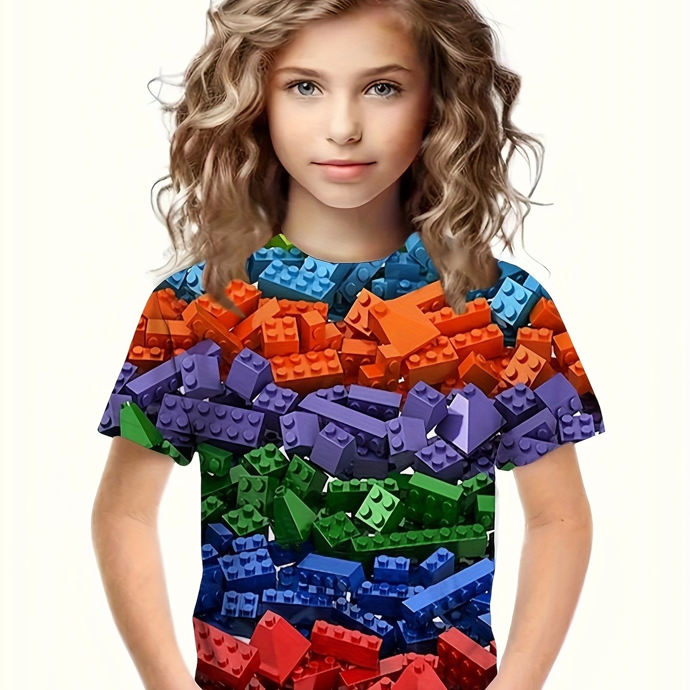 Comfy 3D Block Graphic Short Sleeve T-shirt - Casual Loose Fit Tees