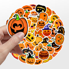 Halloween Pumpkin Lamp Doodle Stickers x50 for Car Phone Cup Waterproof