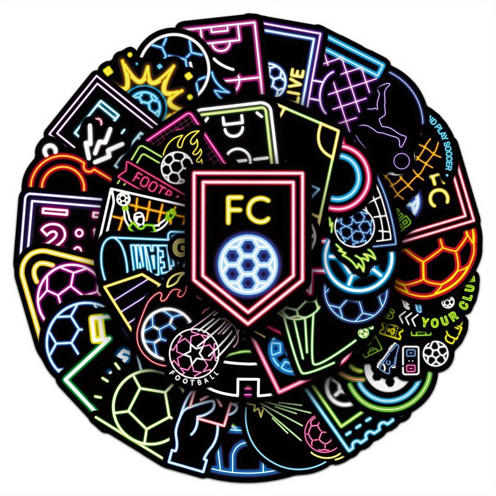 50pcs Neon Football Stickers for DIY Luggage Sports Decor