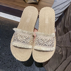 Stylish Tassel Straw Slippers Sandals for Women