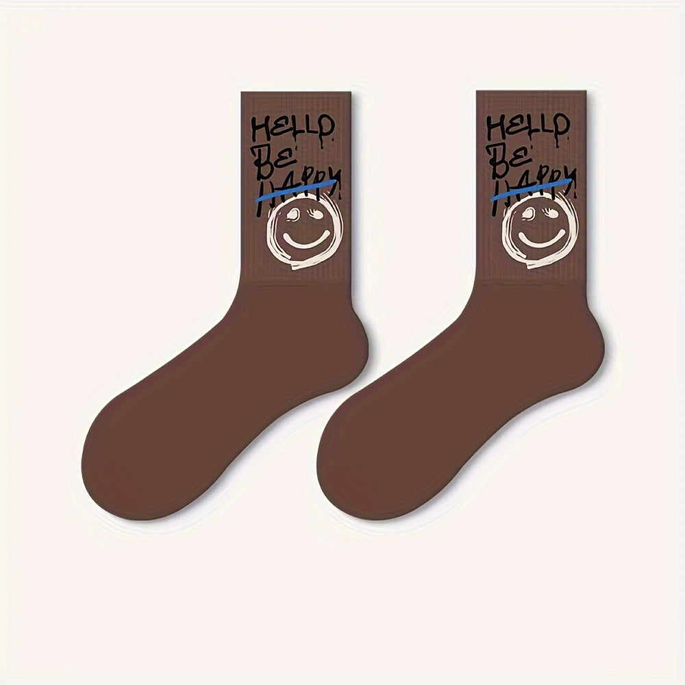 Men's Cartoon Letter Crew Socks Breathable Cotton Blend Comfy Casual Unisex Outd