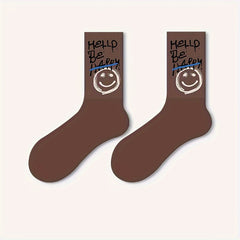 Men's Cartoon Letter Crew Socks Breathable Cotton Blend Comfy Casual Unisex Outd