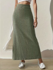 Ribbed Split Skirt High Waist for Spring & Summer Women's Clothing