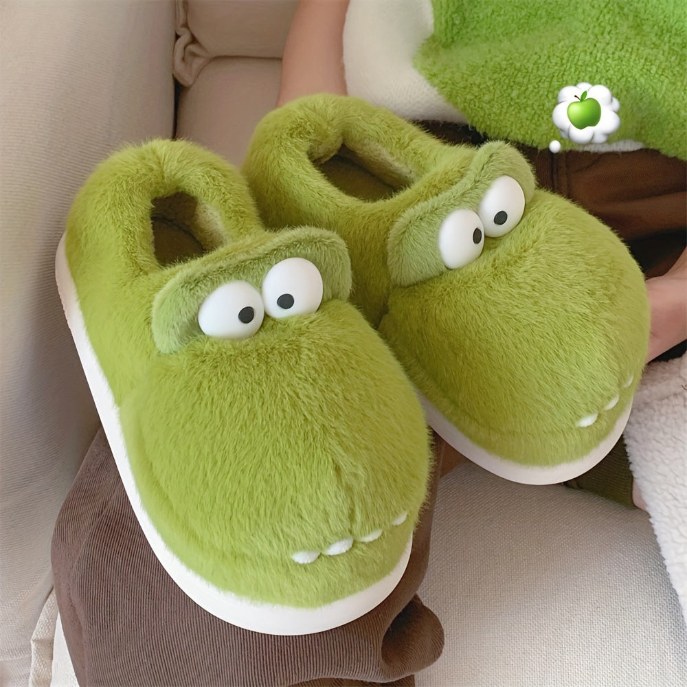 Cartoon Crocodile Furry House Shoes For Boys Non Slip Soft Bottom Walking Shoes